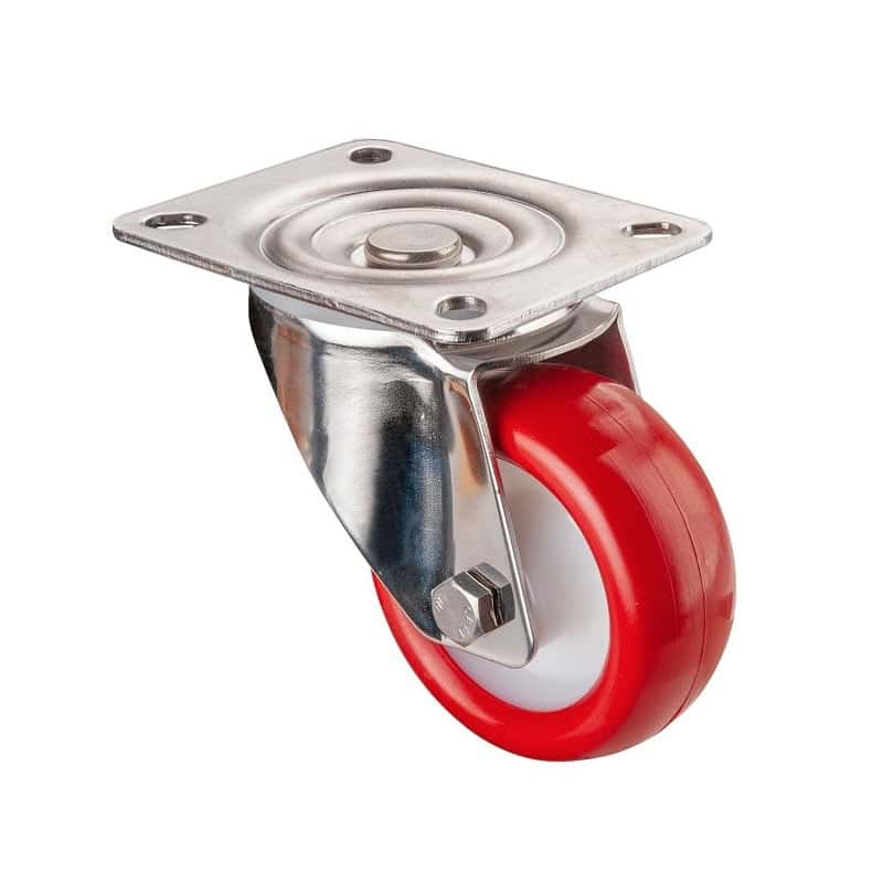 H100.B26.081 Rustfri 80 mm PU hjul i drejegaffel med monteringsplade