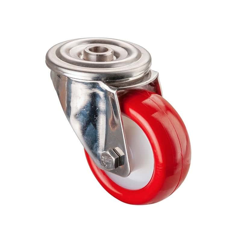 H101.B26.081 Rustfri 80 mm bolthuls gaffel med polyuretan hjul
