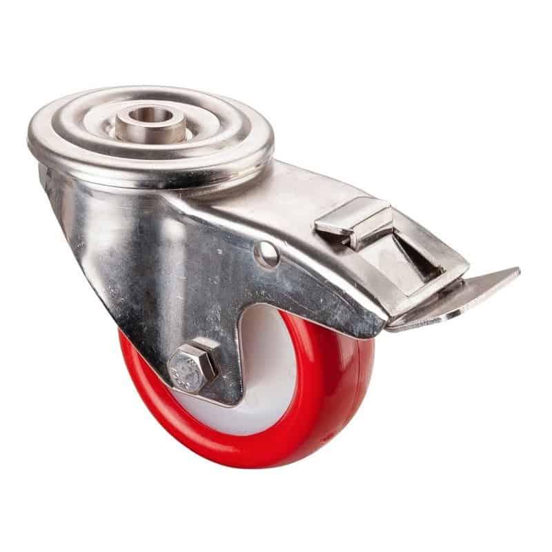H121.B26.081 Rustfri 80 mm bremsegaffel med polyuretan hjul